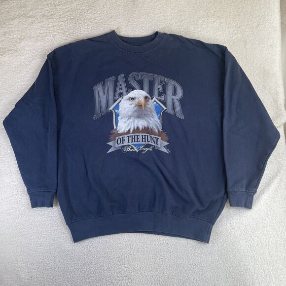 VTG Lost Creek Eagle Sweatshirt Mens XL Blue Graphic Crewneck Master of the Hunt - Picture 1 of 15
